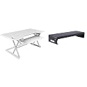 Rocelco 46" Large Height Adjustable Standing Desk Converter with Double Monitor Mount Stand BUNDLE - Quick Sit Stand Up Computer Workstation Riser - Retractable Keyboard Tray - White (R DADRW-46-DMS)