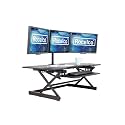 Rocelco 46" Large Height Adjustable Standing Desk Converter - Quick Sit Stand Up Triple Monitor Riser - Tall Gas Spring Assist Computer Workstation - Retractable Keyboard Tray - Black (R DADRB-46)