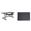 Rocelco 46" Large Height Adjustable Standing Desk Converter with Anti Fatigue Mat BUNDLE - Quick Sit Stand Up Triple Monitor Riser - Retractable Keyboard Tray - Black (R DADRB-46-MAFM)