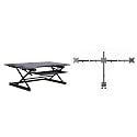 Rocelco 46" Standing Desk Converter with AC USB Charger and Triple Monitor Mount Arm - Height Adjustable Sit Stand Up Three Screen Riser Workstation - Keyboard Tray - Black (R DADRB-46-ACUSB-DM3)