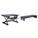 Rocelco 46" Standing Desk Converter with AC USB Charger and Dual Monitor Stand - Height Adjustable Three Screen Riser Computer Workstation - Sliding Keyboard Tray - Black (R DADRB-46-ACUSB-DM3)