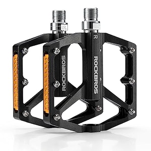 rockbros aluminum mtb pedals flat platform pedals with reflective strips