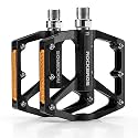 ROCKBROS Aluminum MTB Pedals, Flat Platform Pedals with Reflective Strips