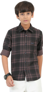 ROCKET SCIENCE Boys Checkered Casual Brown Shirt