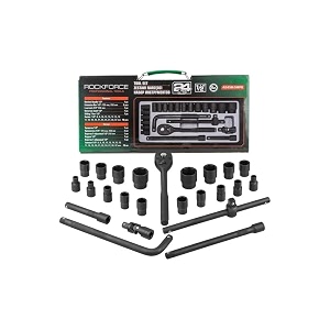 rockforce 4245-5mpb 24-piece professional air impact socket wrench set  12-inch drive cr-mo steel deep amp standard sockets with carry case  heavy-duty automotive tool kit