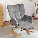 Rocking Chair Nursery with Airbag &amp; Footrest, Comfy Modern Nursery Rocking Reading Chair indoor, Cozy Upholstered Glider Rocker Chairs for Living Room Bedroom Offices (Chenille, Dark Grey)