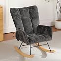 Rocking Chair Nursery with Airbag, Nursery Rocking Reading Chair Indoor, Cozy Upholstered Glider Rocker Chairs with High Backrest for Living Room Bedroom Offices(Chenille, Black)