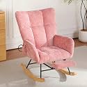 Rocking Chair Nursery with Airbag, Comfy Modern Nursery Rocking Reading Chair Indoor with Footrest, Cozy Upholstered Glider Rocker Chairs for Living Room Bedroom Offices(Chenille, Pink)