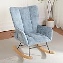 Rocking Chair Nursery with Airbag, Comfy Modern Nursery Rocking Reading Chair indoor, Cozy Upholstered Glider Rocker Chairs for Living Room Bedroom Offices, Sillas Mecedoras(Chenille, Blue)