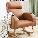 HCHAIRH Rocking Chair Nursery, Leather Nursery Rocking Chairs with Cup Holders, Nursing Rocking Chair Glider Rocker Indoor for Adult, Living Room, Bedroom, Brown