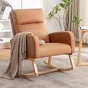 HCHAIRH Rocking Chair Nursery, Leather Nursing Rocking Chairs, Upholstered Nursery Glider Rocker for Mom Nursery Morden Accent Rocking Chair with Side Pocket for Living Room,Bedroom, PU Orange