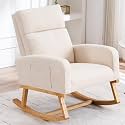 HCHAIRH Rocking Chair Nursery, Nursing Rocker Chairs with High Backrest, Modern Glider Rocking Chair for Mom Nursery, Living Room, Bedroom, Beige