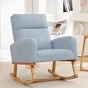 HCHAIRH Rocking Chair Nursery, Modern Nursing Glider Rocking Chairs Comfy Rocker Armchair with Solid Wood Legs for Nursery Living Room, Bedroom, Light Blue