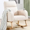 HCHAIRH Rocking Chair Nursery, Nursery Rocking Chairs with Cup Holders, Nursing Rocking Chair Glider Rocker Indoor for Nursery, Living Room, Bedroom, Beige