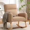 HCHAIRH Rocking Chair Nursery, Sherpa Nursing Rocking Chairs, Upholstered Nursery Glider Rocker for Mom Nursery Morden Accent Rocking Chair with Side Pocket for Living Room,Bedroom, Camel