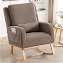 HCHAIRH Rocking Chair Nursery,Sherpa Nursing Rocking Chairs, Upholstered Nursery Glider Rocker Wingback Morden Rocking Chair with Lumbar Pillow for Mom Nursery, Living Room, Bedroom, Teddy Coffee