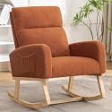 HCHAIRH Rocking Chair Nursery, Sherpa Nursing Rocking Chairs, Upholstered Nursery Glider Rocker for Mom Nursery Morden Accent Rocking Chair with Side Pocket for Living Room,Bedroom, Brown
