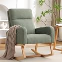 HCHAIRH Rocking Chair Nursery, Sherpa Nursing Rocking Chairs, Upholstered Nursery Glider Rocker for Mom Nursery Morden Accent Rocking Chair with Side Pocket for Living Room,Bedroom,Teddy Green
