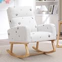 HCHAIRH Rocking Chair Nursery, Sherpa Nursing Rocking Chairs, Upholstered Nursery Glider Rocker for Mom Nursery Morden Rocking Chair with Side Pocket for Living Room,Bedroom,Teddy White Cow Printed