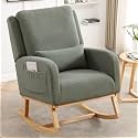 HCHAIRH Rocking Chair Nursery, Sherpa Nursing Rocking Chairs, Upholstered Nursery Glider Rocker for Mom Nursery Morden Accent Rocking Chair with Lumbar Pillow for Living Room,Bedroom,Teddy Green