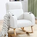 HCHAIRH Rocking Chair Nursery, Teddy Nursery Rocking Chairs with Cup Holders, Nursing Rocking Chair Glider Rocker Indoor for Nursery, Living Room, White