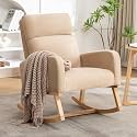 HCHAIRH Rocking Chair Nursery, Upholstered Fabricr Nursing Rocking Chairs with Soft High Back, Modern Nursery Glider Rocker for Mom Living Room, Bedroom, Khaki