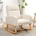 HCHAIRH Rocking Chair Nursery, Upholstered Nursing Rocker Chairs with High Backrest, Modern Glider Rocking Chair for Nursery Living Room, Bedroom, Light Beige
