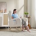 Rocking Nursery Chair, Upholstered Nursery Glider Rocker Solid Wood Legs, Morden Accent Comfy Rocking Chair with Lumbar Pillow for Living Room, Bedroom, Teddy Green (White, No Footrest)