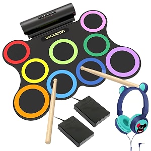 rocksocki set of electric battery 9 practical battery machines rolling machine com fone de ouvido inlayed drum sticks pedais de p 10 hours of playback