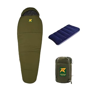rocksport extra warmth sleeping bag for adults -7c to 3c  heavy-duty waterproof amp compact winter sleeping bag for men amp women  thick fleece-lined camping amp trekking sleep bag military green
