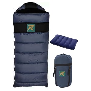 rocksport karakoram -5c to 5c sleeping bag with reliance hollow fibre for camping hiking indoor amp outdoor l free air pillow amp adventure passblue