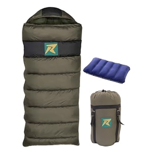 rocksport karakoram -5c to 5c sleeping bag with reliance hollow fibre for camping hiking indoor amp outdoor l free air pillow amp adventure pass military green