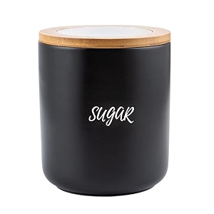 pure color ceramic food storage seal pot spice jar sugar bowl with bamboo lid-sugar-black