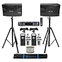 Rockville Bundle: Pair KPS80 Speakers with Wall Brackets, 2 RMC-XLR Microphones with Cables and RPA6000USB Amplifier