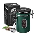 ROCKY&amp;CHAO Airtight Coffee Canister with Date Tracker &amp; Transparent Window, 22OZ Large Tea Coffee Canisters, Coffee Storage Canister, Coffee Container with 30ml Measure Spoon and 4 Co2 Valve(Green)