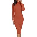 Rocorose Women's Turtleneck Ribbed Elbow Long Sleeve Knit Sweater Dress