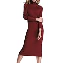 Rocorose Women's Turtleneck Ribbed Elbow Long Sleeve Knit Sweater Dress