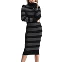 Rocorose Women's Turtleneck Ribbed Elbow Long Sleeve Knit Sweater Dress