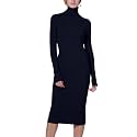Rocorose Women's Turtleneck Ribbed Elbow Long Sleeve Knit Sweater Dress