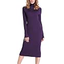 Rocorose Women's Turtleneck Ribbed Elbow Long Sleeve Knit Sweater Dress