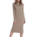 Rocorose Women's Turtleneck Ribbed Elbow Long Sleeve Knit Sweater Dress