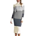 Rocorose Women's Turtleneck Ribbed Elbow Long Sleeve Knit Sweater Dress