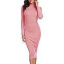 Rocorose Women's Turtleneck Ribbed Elbow Long Sleeve Knit Sweater Dress