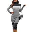 Rocorose Women's Turtleneck Ribbed Elbow Long Sleeve Knit Sweater Dress
