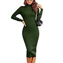 Rocorose Women's Turtleneck Ribbed Elbow Long Sleeve Knit Sweater Dress