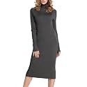 Rocorose Women's Turtleneck Ribbed Elbow Long Sleeve Knit Sweater Dress