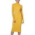 Rocorose Women's Turtleneck Ribbed Elbow Long Sleeve Knit Sweater Dress