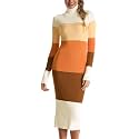 Rocorose Women's Turtleneck Ribbed Elbow Long Sleeve Knit Sweater Dress