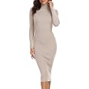 Rocorose Women's Turtleneck Ribbed Elbow Long Sleeve Knit Sweater Dress