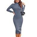 Rocorose Women's Turtleneck Ribbed Elbow Long Sleeve Knit Sweater Dress